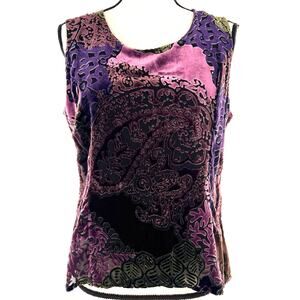 women's sz 10 vintage velvet jewel tone sleeveless burnout paisley layered top